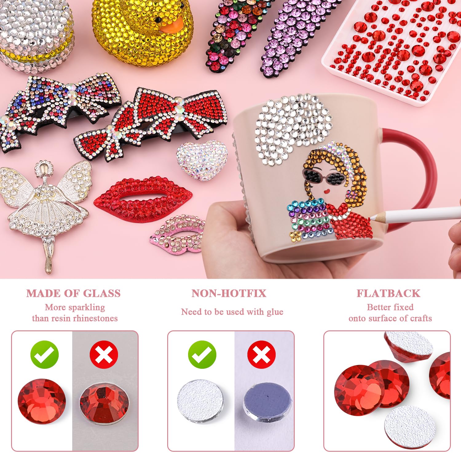 2000PCS SS16/4mm Glass Crystal Rhinestones (Light Red/Light Siam), Flatback Red Rhinestones for Bedazzling Crafting DIY Crafts Nail Art Makeup, Gems Diamond Charms for Tumbler Shoes Clothing Mug